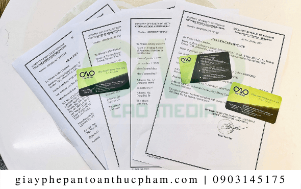 Quy trình xin health certificate bột lá dứa trọn gói