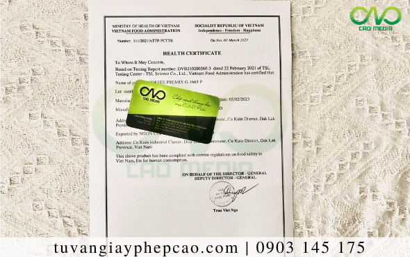 Giấy chứng nhận y tế bánh trung thu sầu riêng (Health Certificate)